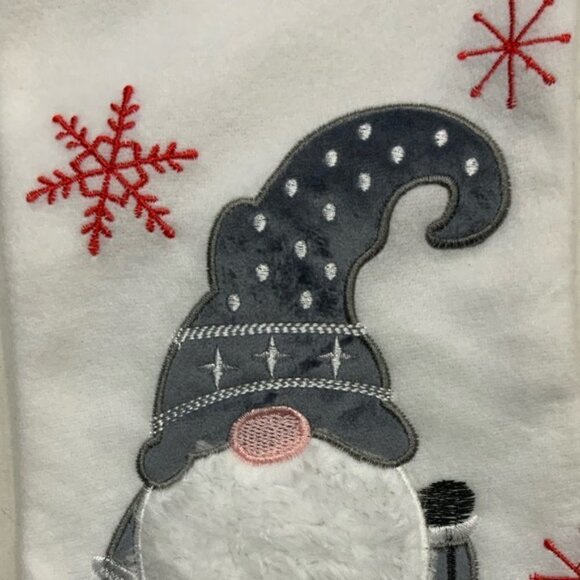 Gnome Christmas Stocking Embroidery Embellishments 17 inches White Grey - Picture 12 of 14